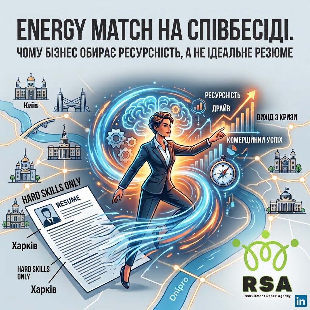Кандидат демонструє Energy Match та ресурсність на співбесіді на керівну посаду — інфографіка від RSA